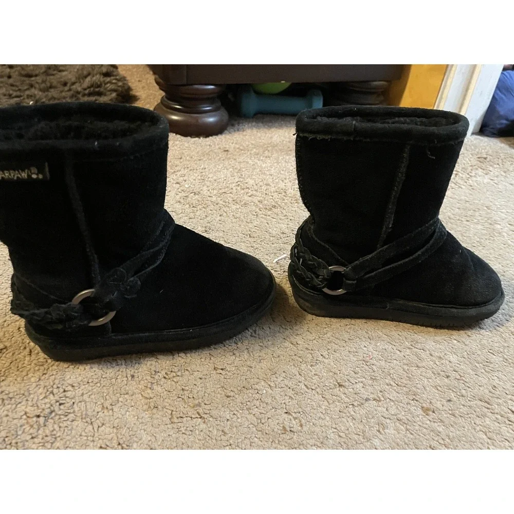 Bearpaw Toddler Black Faux Suede Boots Sz 9 Cozy Outdoor‎ Soft Cute